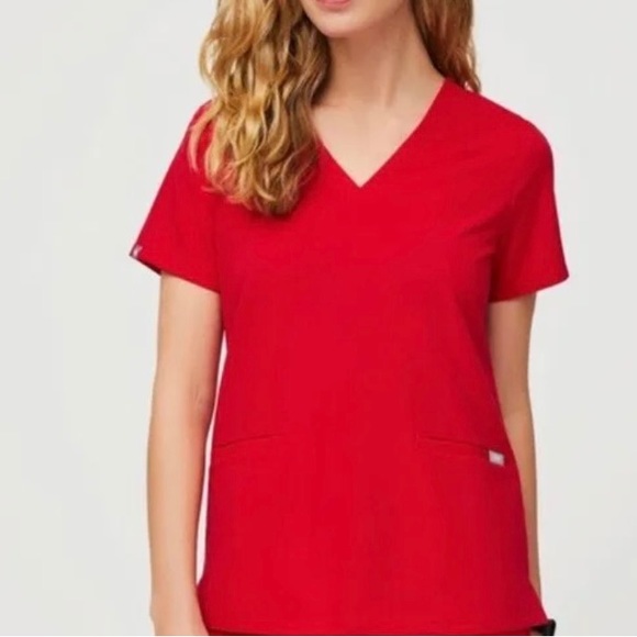 Figs Pop Red Scrub Top - Picture 1 of 4